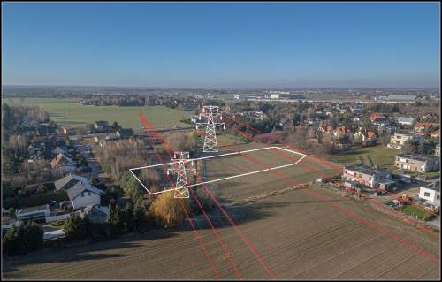 Teren rolniczy z rowem melioracyjnym, linia 220 kV i 110 kV