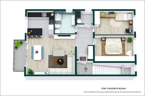 3 pokoje w stanie deweloperskim poddasze 50 m2