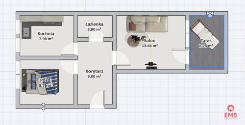 2 pokoje 44m2 Ul.Dubois