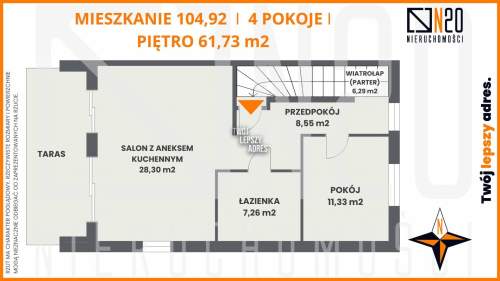 5 pokojowe mieszkanie 105 m2 z dużym tarasem 