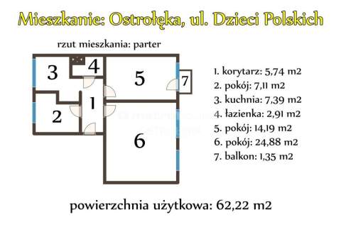 Ostrołęka 3 pokoje po remoncie, parter