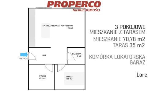 Mieszkanie 3 pok z tarasem, 70,8m2, os Na Stoku