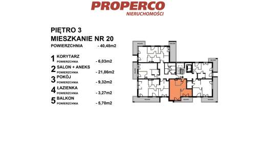 Mieszkanie 2pok., 3p., 40,48m2, Kielce, Czarnów