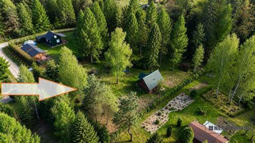 Domek nad jeziorem w otoczeniu lasów 