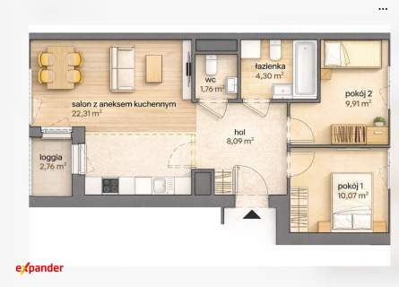 3 pokoje 51 m balkon 6,5 m Żegrze