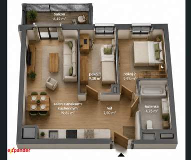 Ustawne mieszkanie/3 pokoje/ balkon/ 52m2