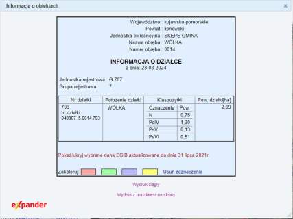 DZIAŁKA ROLNA O POW. 2,69 HA WÓLKA