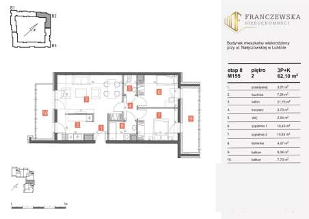 3 pokoje 62,10 m2 oddanie 2025