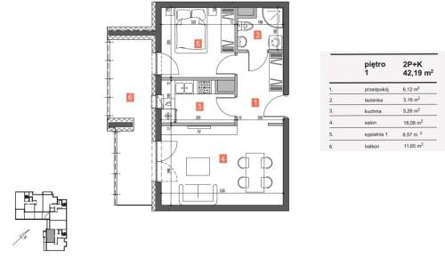 2 pokojowe mieszkanie 42,19 m2 Nałęczowska