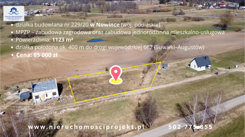 Na sprzedaż działka budowlana w Nowince woj. podlaskie