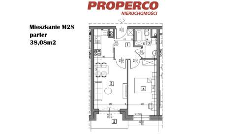 Mieszkanie 38,08 m2, ogródek 38,90 m2, Żeromskiego