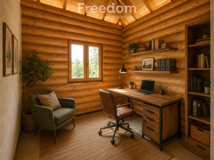 Dom z bala z widokiem na zalew w otulinie lasu