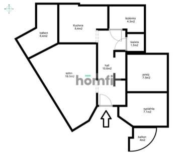 3 ODDZIELNE POKOJE 2 BALKONY 1 PIĘTRO