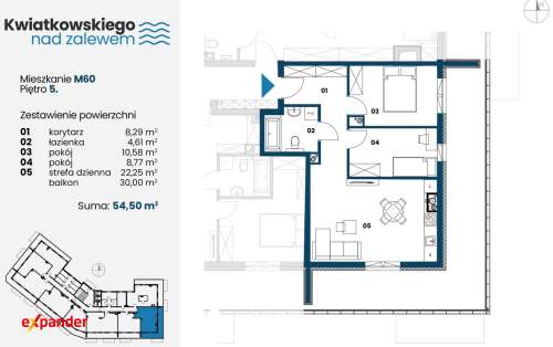 3 Pokoje 54,5 m2 i balkon 30m2