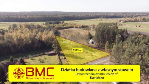 Działka budowlana z własnym stawem Kamińsko 3579m2