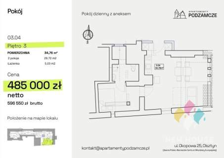 Centrum, Olsztyn, Apartamenty podzamcze, 34,76 m2