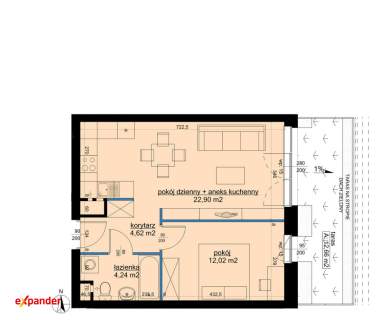 Wyjątkowe mieszkanie 44m2 taras 12m2.