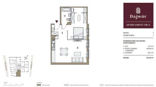 JEDNOPOKOJOWE MIESZKANIE - UL. DAJWÓR - 54,78 M2