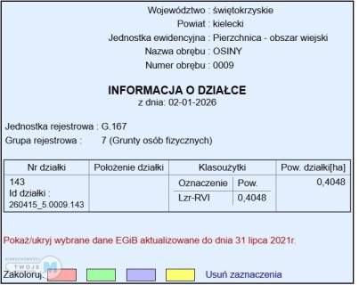 Działka Rolna Osiny gm. Pierzchnica