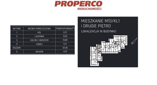 Mieszkanie 2 pok., 32,36m2, 2p, Jędrzejów