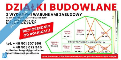 Działki budowlane od 1070m do 1750m2 w pobliżu kurortu m.