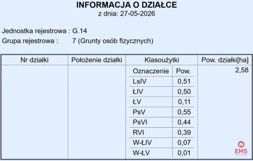 Działka rolno-budowlana 2,5 ha. Nowosiółki