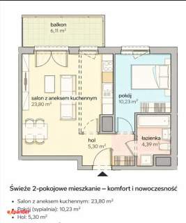 2-pokojowe mieszkanie z dużym balkonem /44m2.