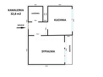 Kawalerka 32,8 mkw z balkonem i dużą kuchnią.