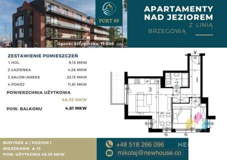 Wykończony apartament na Szlaku Wielkich Jezior.