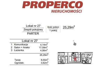 Zespół pokojowy, 1pok., 25,29 m2, ul. Klonowa