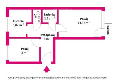 2 pokoje z balkonem 1 piętro Koło Sienkiewicza