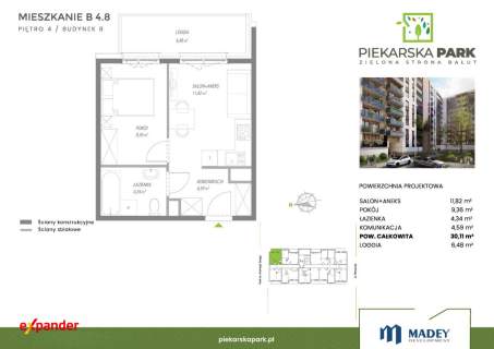 Kawalerka z dużą loggią Piekarska Park Bałuty 30,11 m