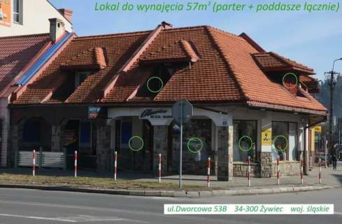 TUŻ PRZY DWORCU wynajem 57m2 parter Żywiec Dworcowa 53B