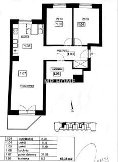 Mieszkanie na sprzedaż, 69,38 m2, Komorów