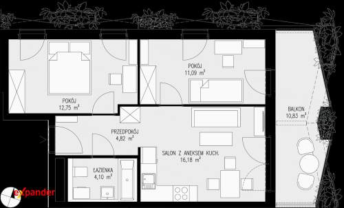 PODWÓJNA Ekspozycja 3 Pokoje Balkon w Zieleni