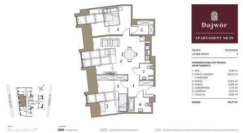TRZYPOKOJOWE MIESZKANIE - UL. DAJWÓR - 69,71 M2
