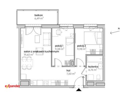Ustawne mieszkanie/3 pokoje/ balkon/ 52m2
