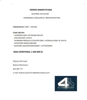 Atrakcyjna cena - budynek usługowy Łódź