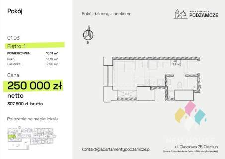 Centrum, Olsztyn, Apartamenty Podzamcze, 16,11 m2