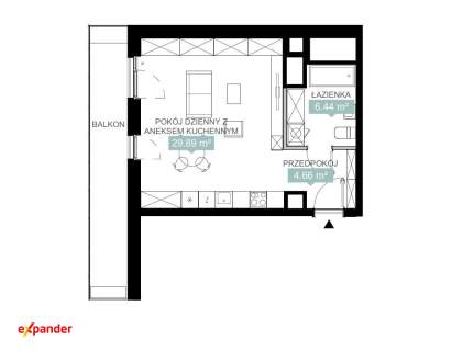 Salon z aneksem i dużym TARASEM 12,79m2 CENTRUM Katowic