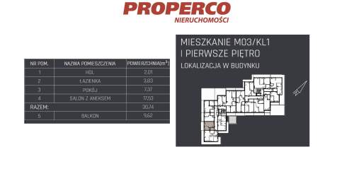 Mieszkanie 2 pok., 30,74m2, 1p, Jędrzejów