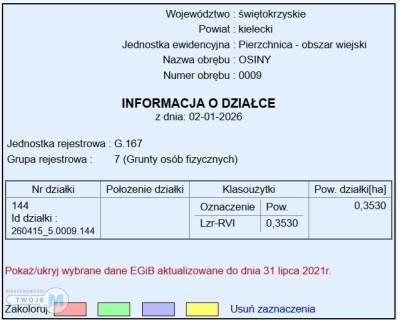 Działka Rolna Osiny gm. Pierzchnica