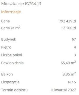 Apartament 65 m z balkonem brak prowizji i PCC