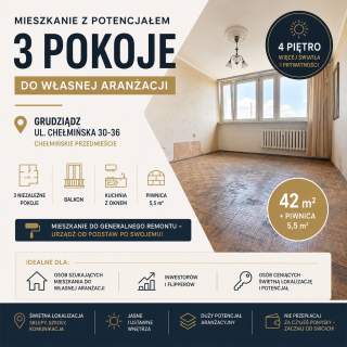 3-pokojowe mieszkanie z potencjałem w centrum Grudziądza