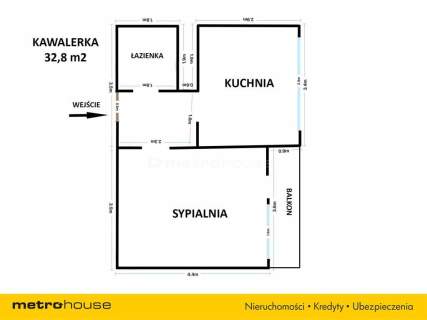 Kawalerka 32,8 mkw z balkonem i dużą kuchnią.