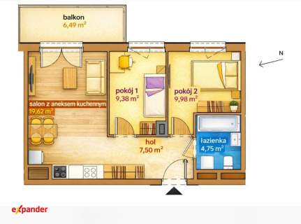 3 pokoje 51 m balkon 6,5 m Żegrze
