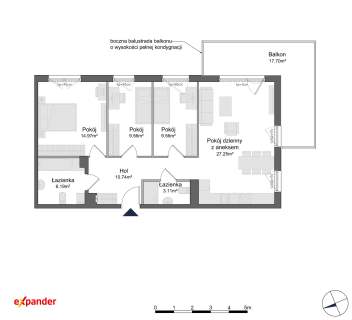 4-pokojowe mieszkanie 81,38 m DUŻY balkon 17,70 m 4. piętro