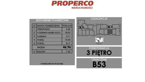 Mieszkanie 3 pok., 46,96 m2, ul. Żeromskiego