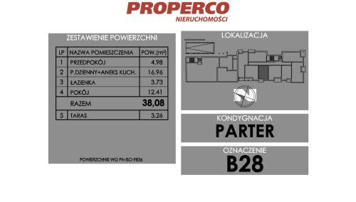Mieszkanie 38,08 m2, ogródek 38,90 m2, Żeromskiego