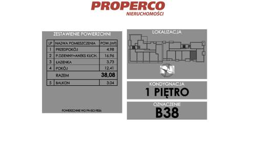 Mieszkanie 2 pok., 38,08 m2, ul. Żeromskiego